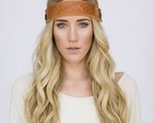 Vintage Leather Headband Bohemian Hippie Head Piece Photo Prop Women's Boho Indie Fashion Accessories Brown Tooled Leather