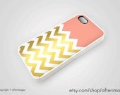 Salmon Gold Chevron iPhone 5 4 4S Case iPhone 4 New Print Cute Spring Silicone