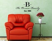 Custom Monogram Family Established Vinyl Wall Decal. Perfect Wedding Gift.