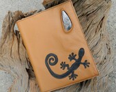 A5 Leather Journal Cover with Unique Australian Quartz with Opal OOAK