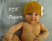 PATTERN:  Ashley Hat, Easy Crochet PDF, Flower Ribbed Beanie, sizes Newborn to Adult, InstANt DowNLoaD, Permission to Sell