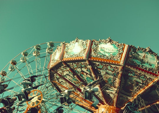 Carnival photography, ferris wheel photography, carousel Photography, Nursery art, Nursery Decor, nursery prints, turquoise, print