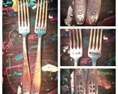 Wedding forks - Stamped I DO & ME TOO - Upcycled vintage silver plated flatware - love - hearts - wedding date- CuSTOM