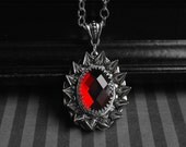 Gothic/dark victorian glass cabochon necklace with spikes - ruby red - unisex jewelry