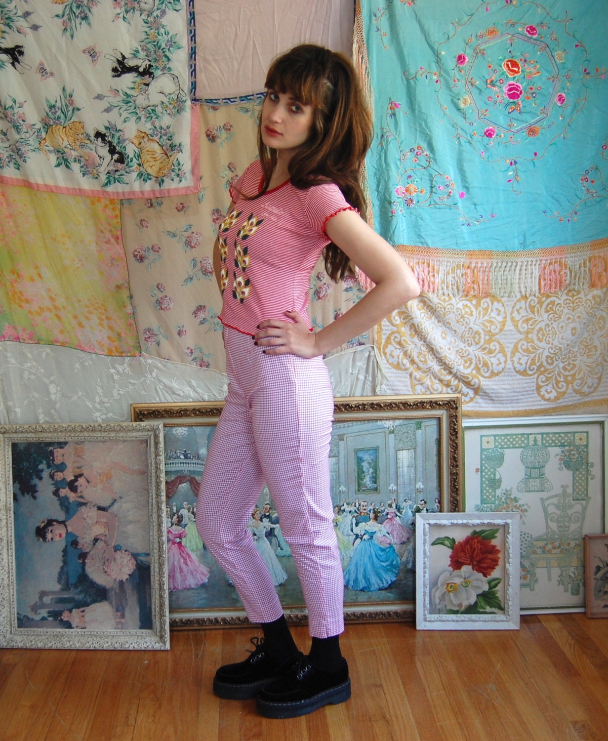 Red Gingham EXPRESS High Waist 1990s Pants