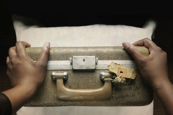 The Case - 4x6 Print - Vintage Typewriter Case on Table - African American Woman - Fine Art Photograpy