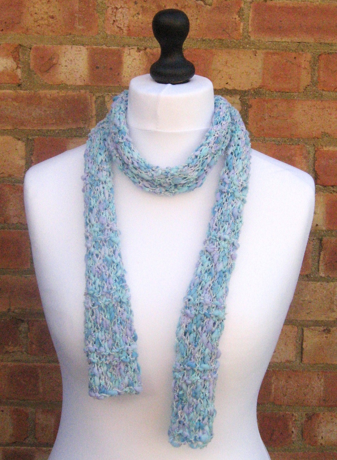 Blue & Purple Summer Scarf, Knitted Scarf, Textured Summer Scarf