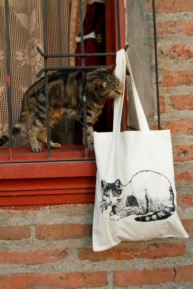Cat Cotton Tote Bag Purse