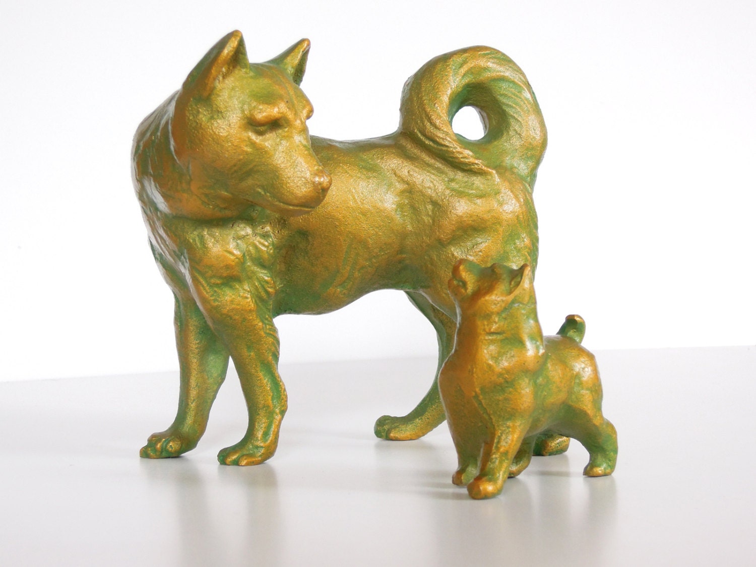 Metal Sculpture, Two Akita Dogs, Japanese