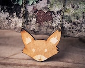 Fox Necklace Lasercut Birch Wood - Tokala - Woodland Creature Jewelry