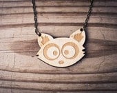 Raccoon Necklace Lasercut Birch Wood - Mika - Woodland Creature Jewelry