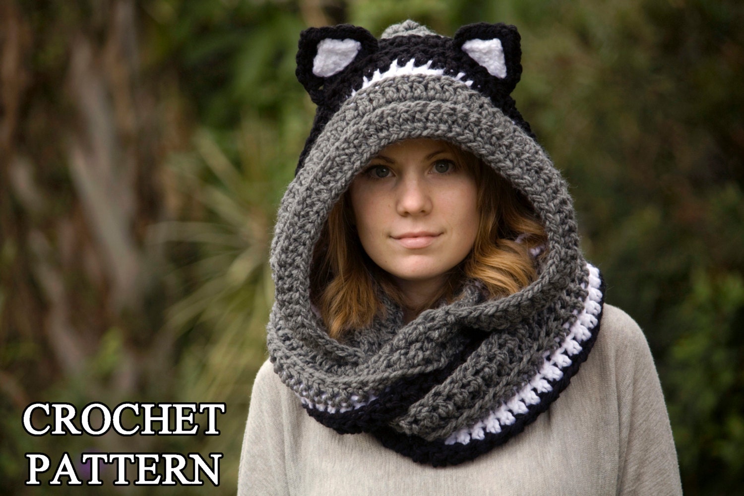 CROCHET PATTERN Cat Scarf, Scoodie, Hooded Scarf with Cat Ears, Animal Scarf, Instant Download