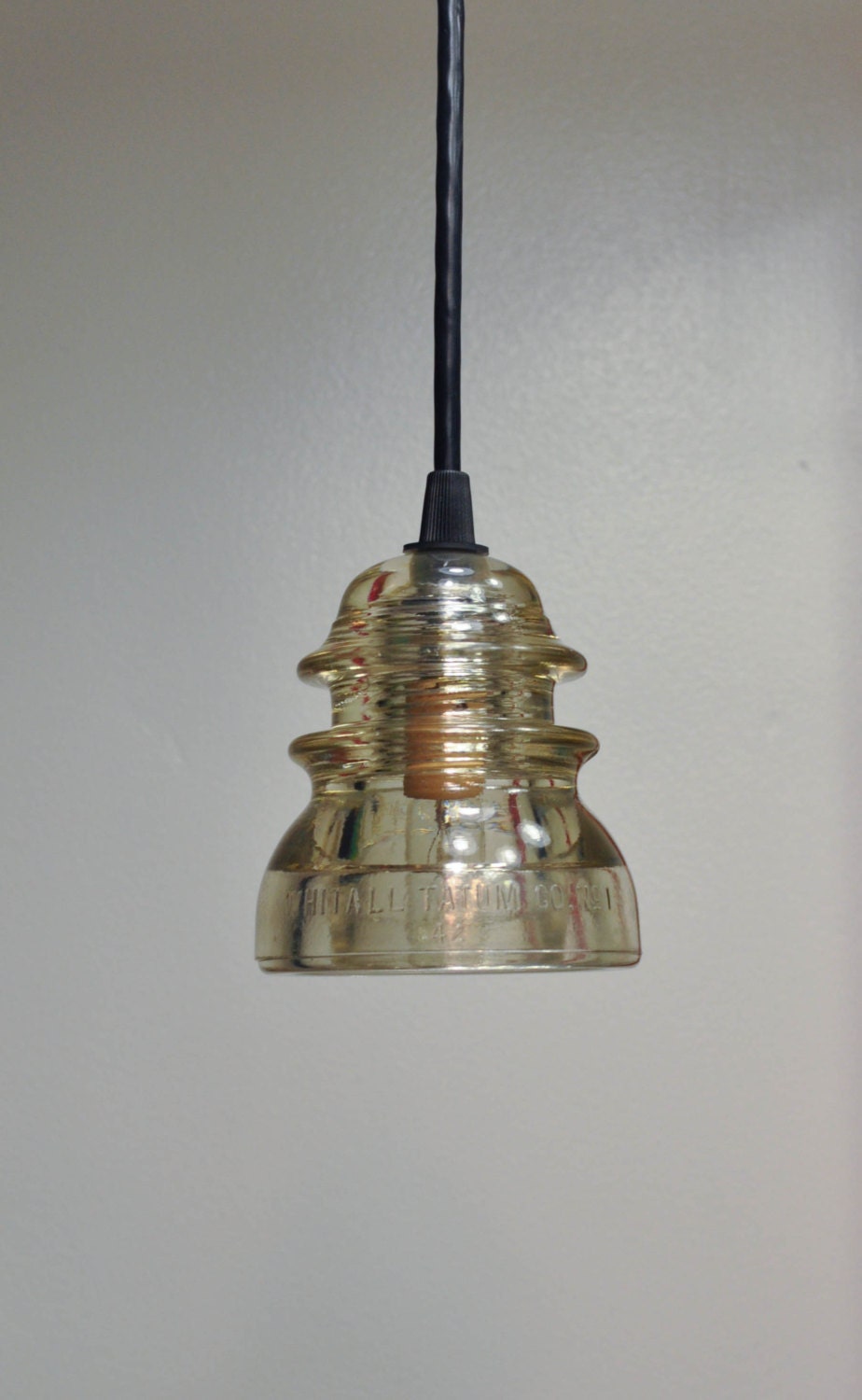 Straw Colored Vintage Glass Insulator Pendant Lamp