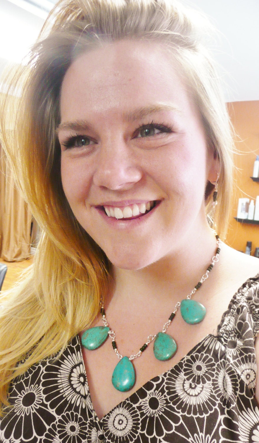 Chunky Gold Flecked Turquoise Drop Necklace