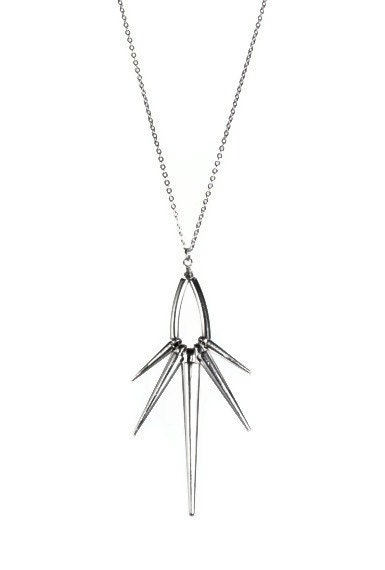 Handcrafted edgy pendant with tubes, metal spikes and chain