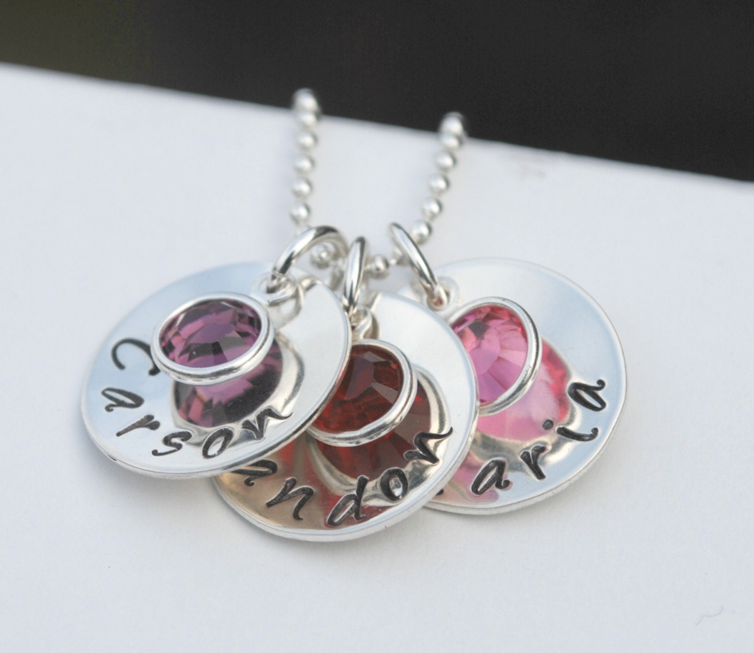 Personalized Mom Necklace Gifts for Mom Grandma Hand Stamped Silver Three Kids Names Womens Jewelry