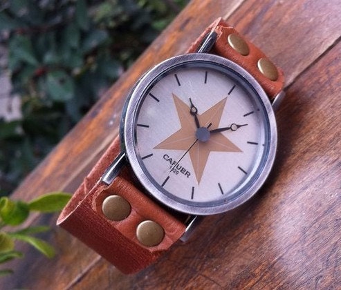 Retro style star wrist watch,men wrist watch,women wrist watch, leather wrist watch, Handmade Watch PB0179