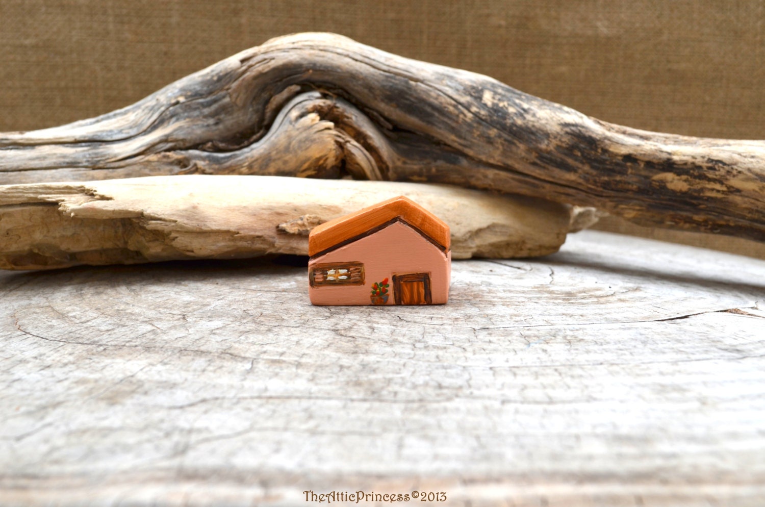 Miniature natural terracotta clay house, spring home decoration