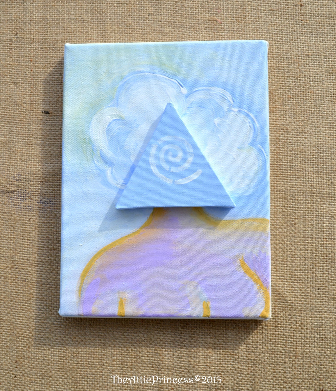 Heads in the clouds diptych, Her, original OOAK acrylic painting, spring home decor