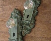 2 Aqua cast iron hooks with Crystal Knobs, Curtain holder, ORGANIZE keys, towels, jewelry, The Charming Wall
