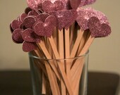 Pink Glitter Heart Drink Stirrers - 20