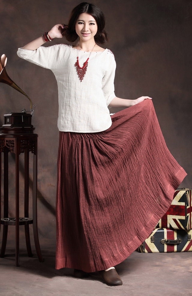 Embroidery White Tunic / Silk Linen Shirt Tunic Top- custom made
