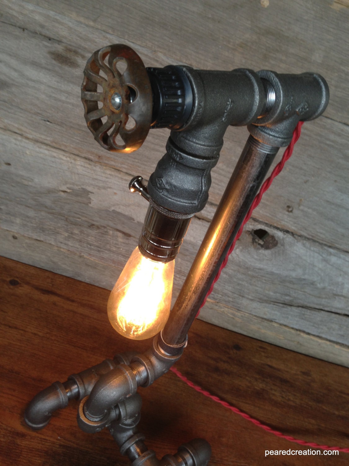 Edison Light  - Plumbing Pipe - Steampunk Art - Industrial Furniture - Faucet Handle