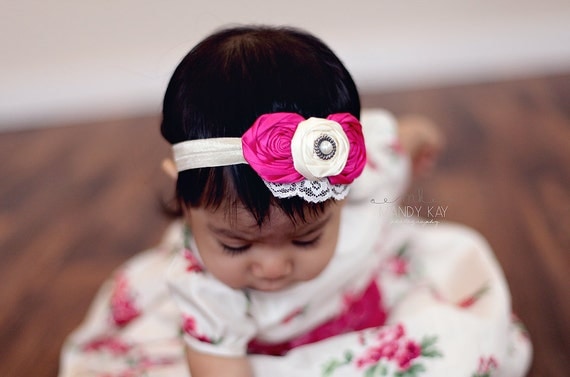 Baby Girls Headbands... Newborn Headbands... Pink Rosette Headband