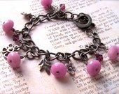 Jade Bracelet, Pink Gemstones, Oxidized Silver Charm Bracelet, Ooak, Jade Jewelry, Feminine, Pretty