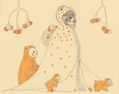 Mother bear and her babies 8x10 art print