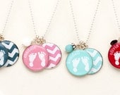 Baby Footprint Necklace Chevron Pendant Personalized Baby Feet with Chevron Necklace Sterling