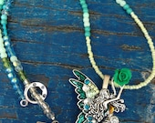 Beaded Fairy Necklace, Green and Silver