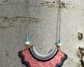 Chevron Crown - knitted coral statement necklace with chain and bead detail