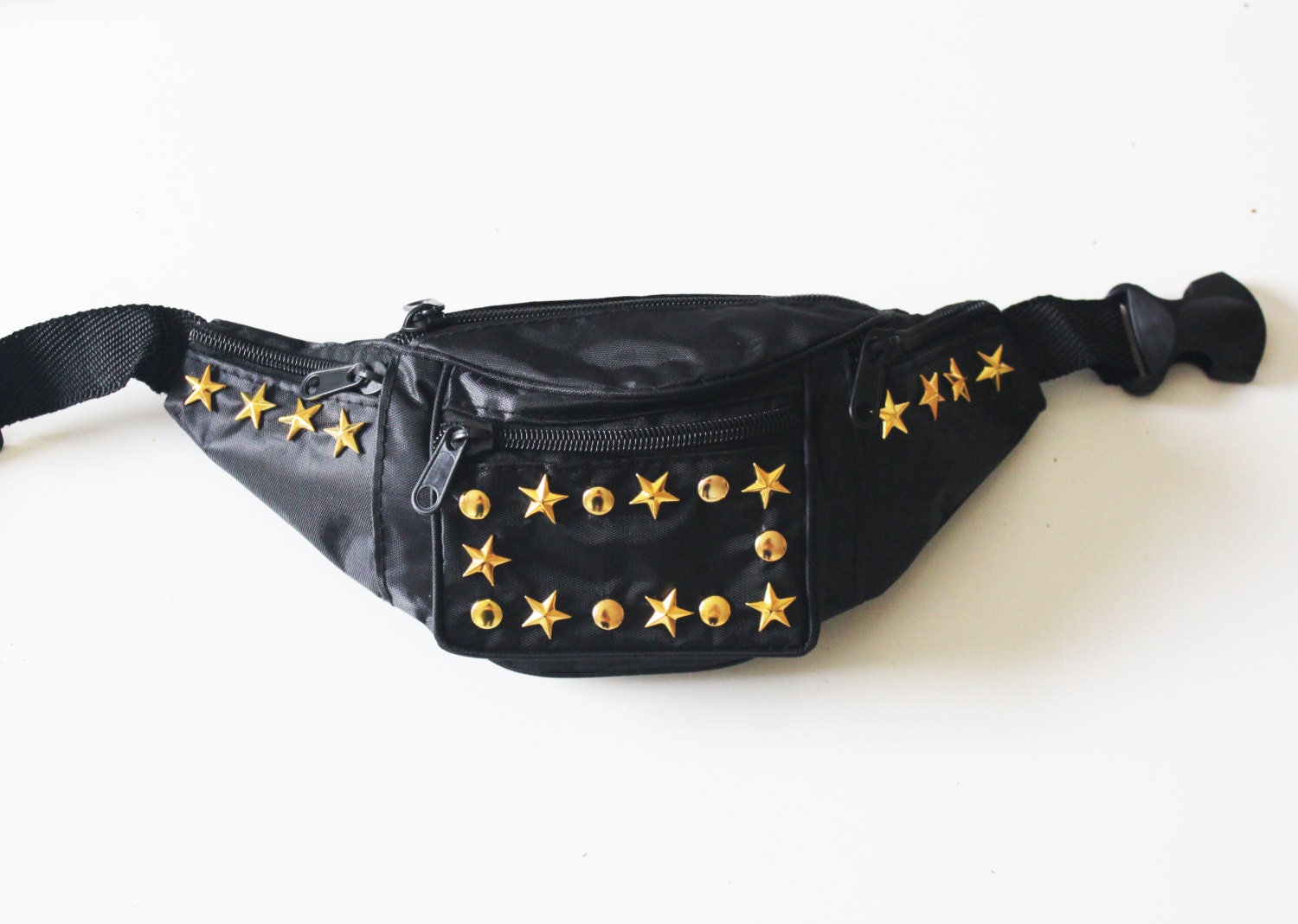 NEW IN: Black Bum Bag/Fanny Pack With Gold Studs and 4 Pockets