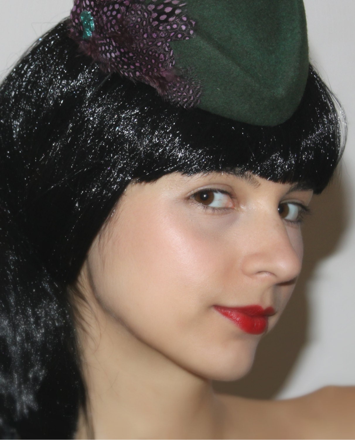 Green and Purple Percher Hat Fascinator - 'Miss Gambler'