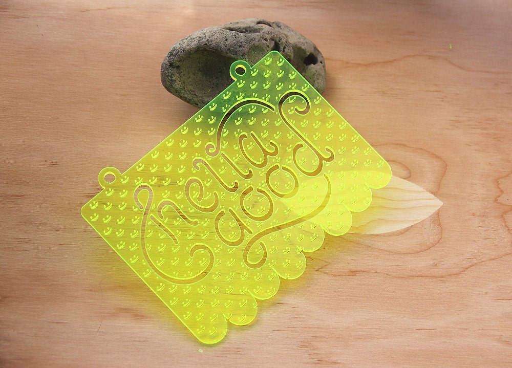 Window Words: Hella Good -  SMALL - Transparent Fluorescent Green Suncatcher