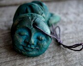 Lot of Five Ancient Moon Face Clay Pendants Handcrafted from Rustic Earthen Clay