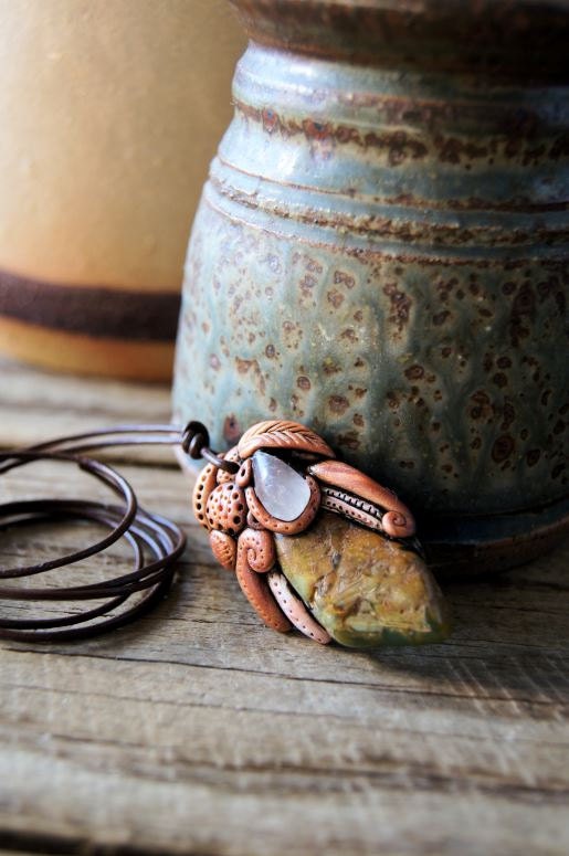 Earthly Gems - Clear Quartz Clay Pendant Necklace