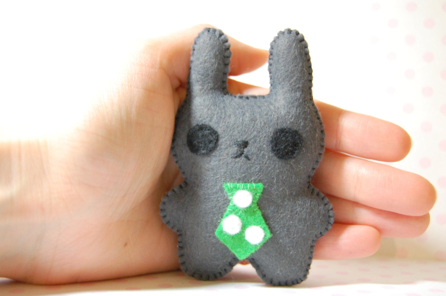 Grey bunny doll with a tie kawaii bunny felt toy