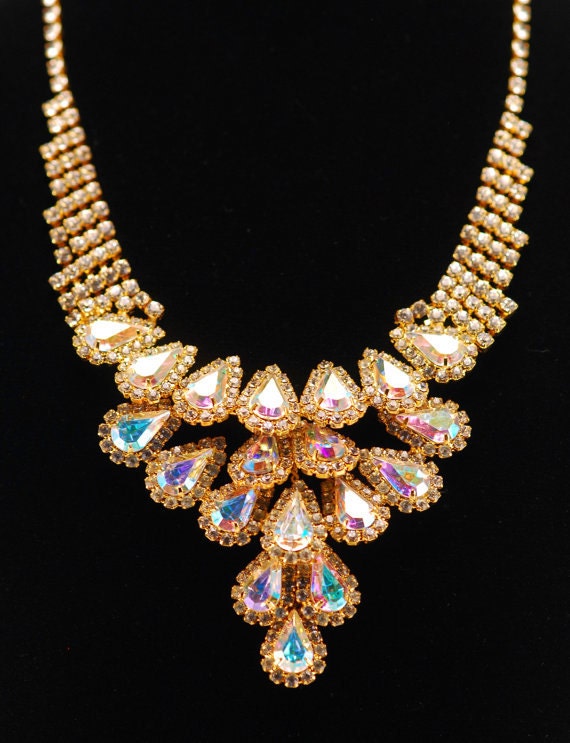 OUTRAGEOUS Rhinestone Bib Necklace 1950s Runway