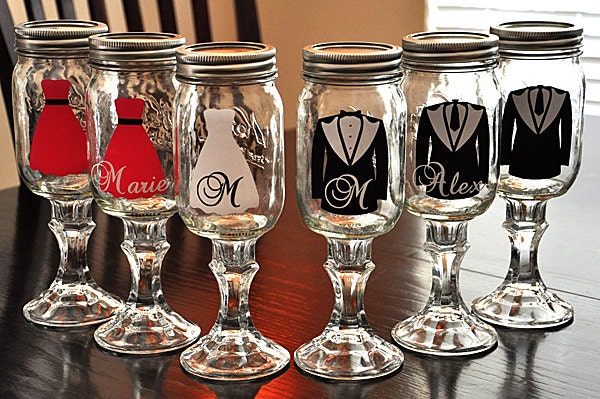 Wedding Party Redneck Wine Glass Mason Jar Hillbilly Wine Glasses (Pick One Glass)
