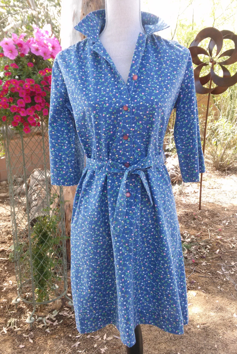 Perfect Summer Vintage Dress, Made in the USA,1960s,3/4 sleeve