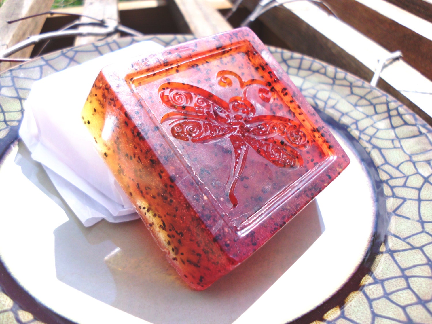 Fiery Frangipani Olive Oil Soap, Blueberry Seed Exfoliant