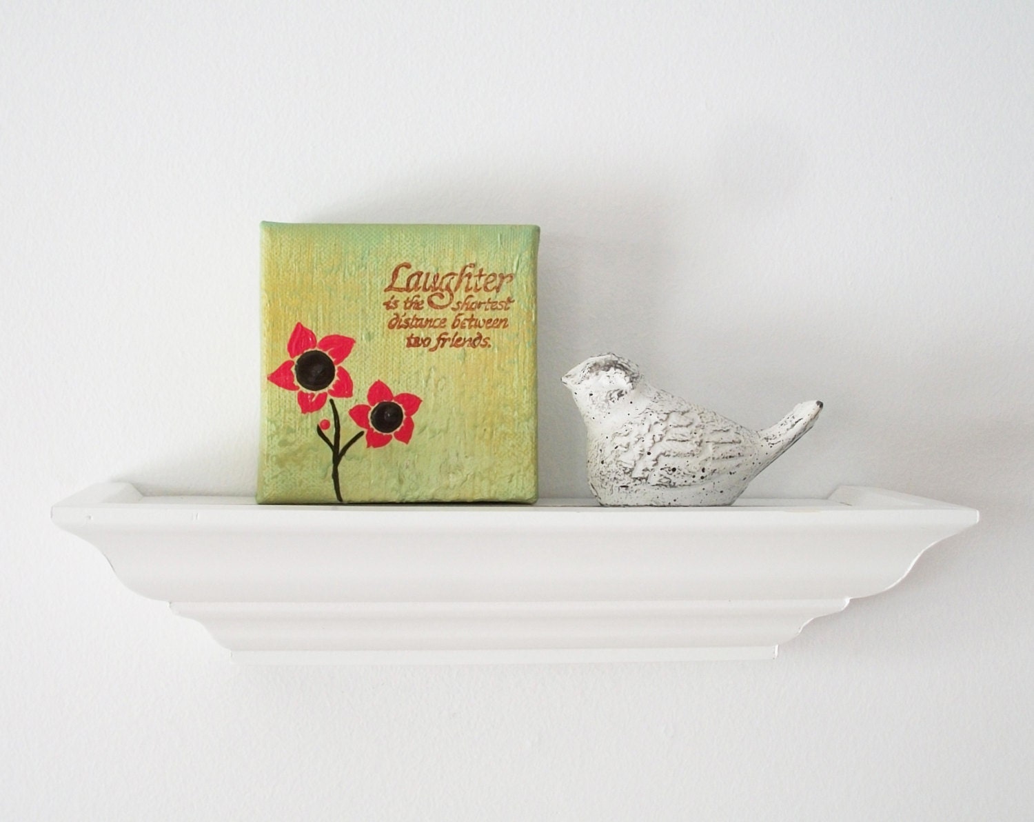 Mini Painting 4" X 4" On Canvas Hand Stamped Inspirational Friendship  Quote Pink Sage Brown Whimsical Rustic Decor