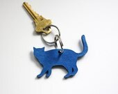 blue leather cat keychain