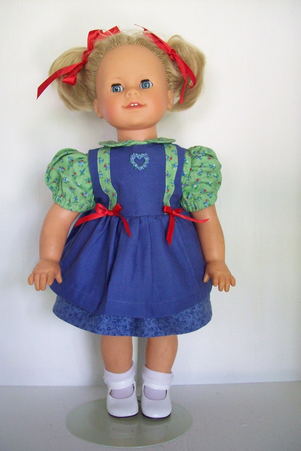 Green and Blue Calico Floral Pinafore Doll Dress for 18 inch Dolls