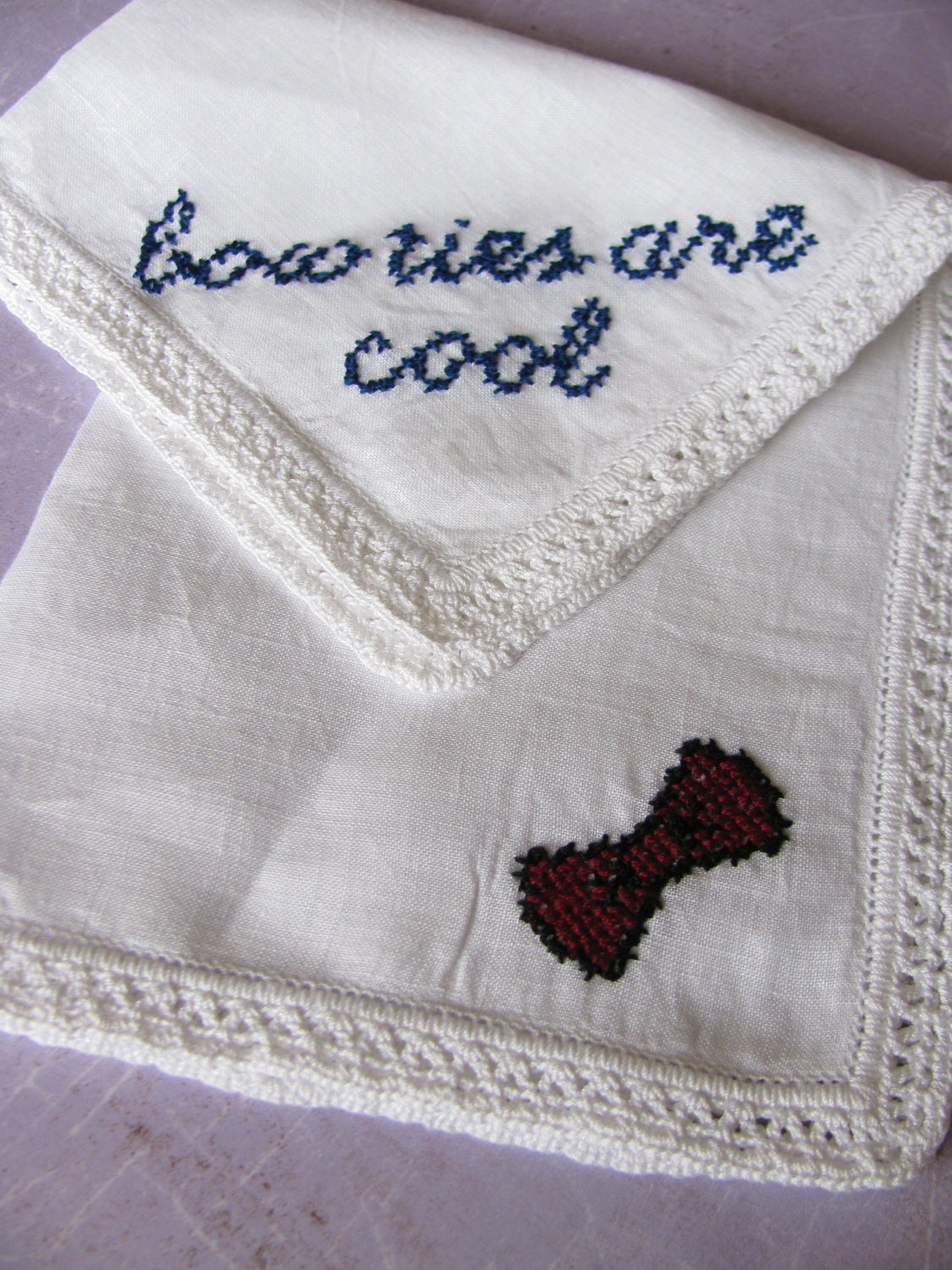 Doctor Who 11th Dr Bow Tie themed hand stitched vintage geeky handkerchief hanky