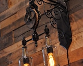 Recycled Wine Bottle Liquor Bottle Hanging Pendant Sconce Steampunk Chandelier with Pulley