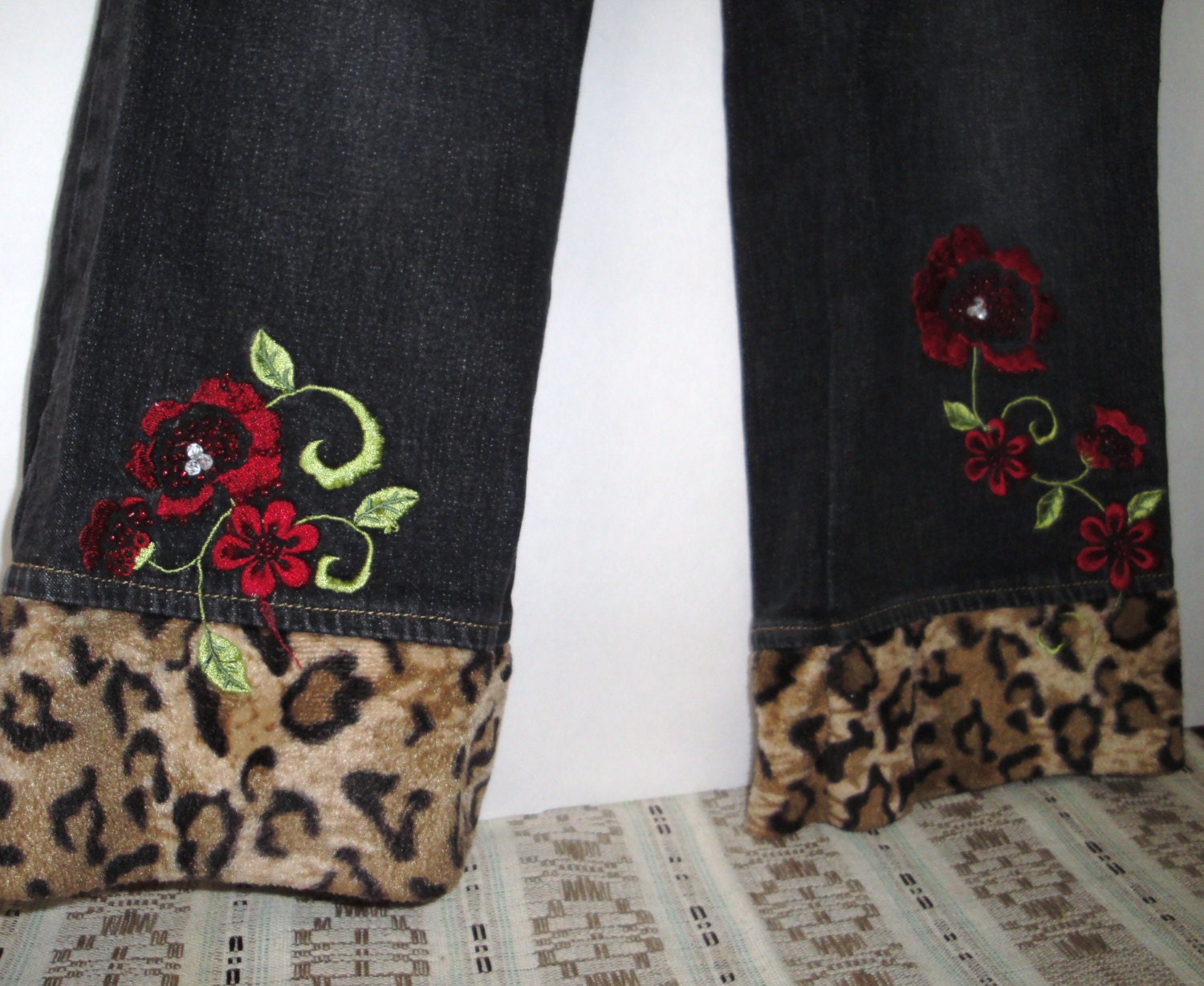 Unique Girls Jeans - Embroidery - Leopard Print - Boho - Gypsy - Hippie - Vintage - Kids Clothes - Clothing - Pants