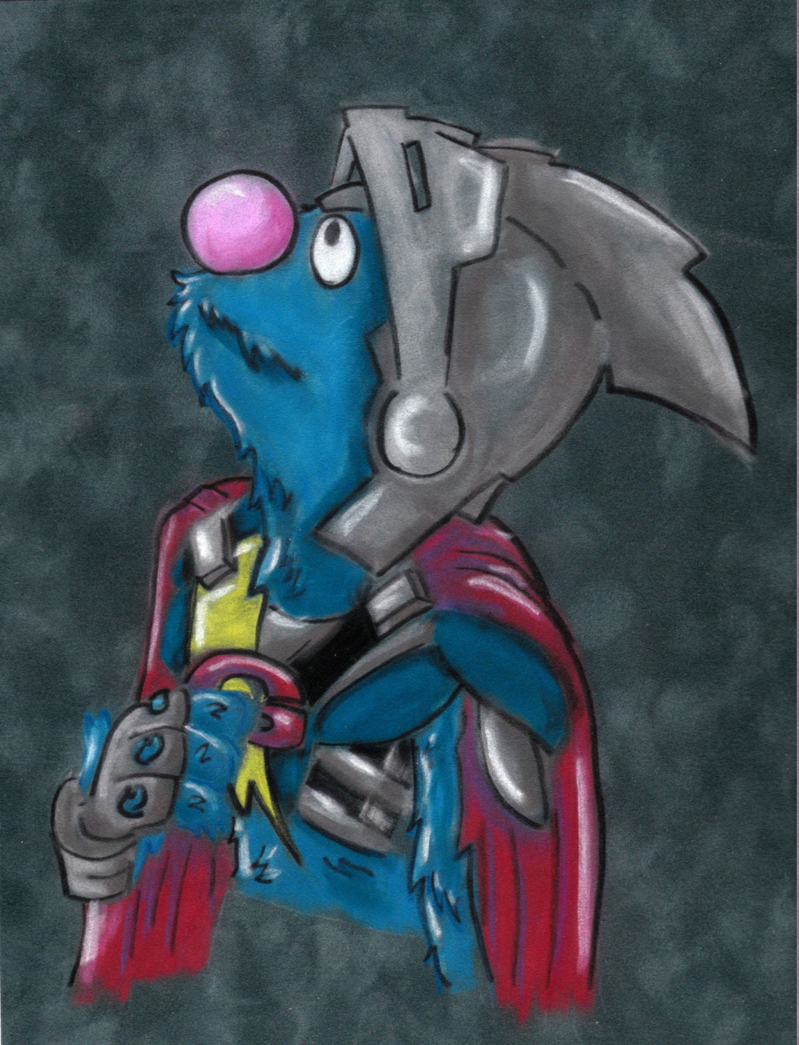 Print of Original Pastel on Suede Super Grover